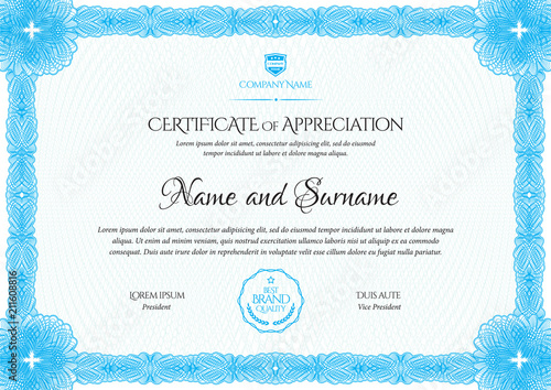 Certificate. Template diploma currency border. Award background Gift voucher.