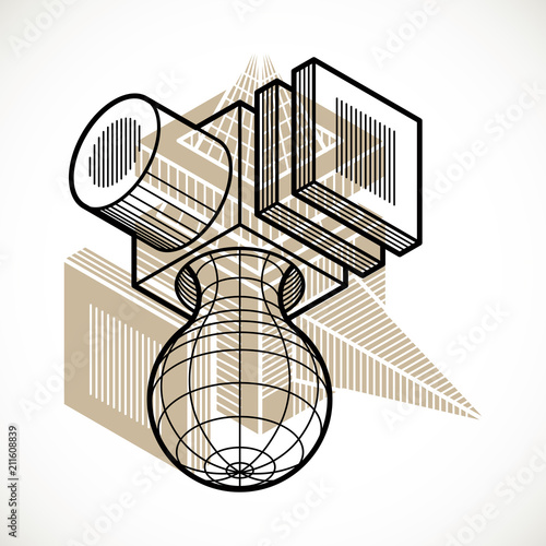 Abstract trigonometric construction, vector dimensional design template.