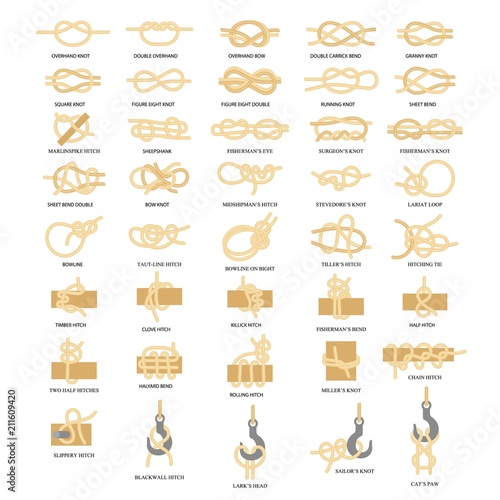 Nautical rope knots vector icon set