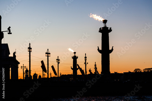 Bank of the Neva in St. Petersburg at sunset -Rostral column
