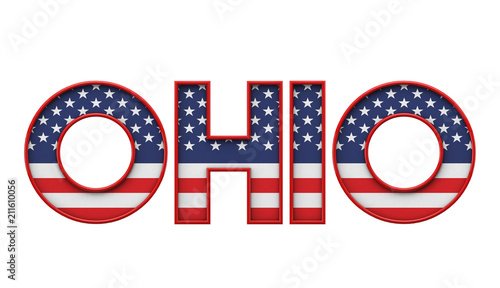 Ohio USA state made from starts and stripes lettering. 3D Rendering