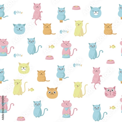 Funny cats vector seamless pattern
