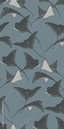 
The spotted eagle ray.Sea inhabitants, water world.Flying in the ocean.Batoidea.
