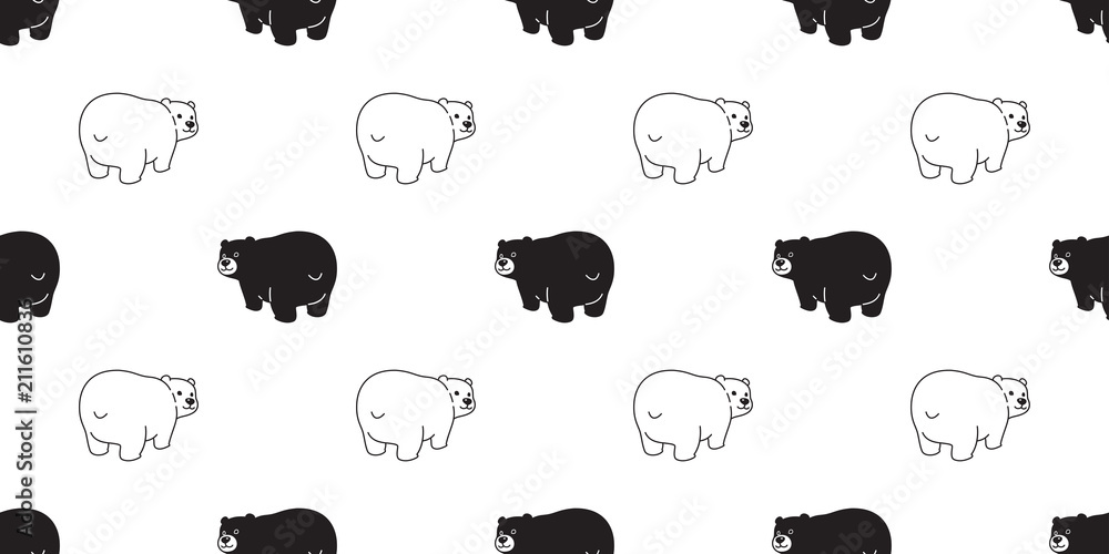 Fototapeta premium Bear seamless pattern vector polar bear cartoon tile background illustration wallpaper isolated