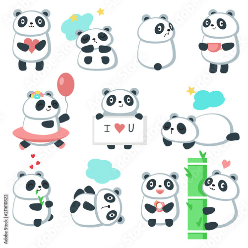 Fototapeta Naklejka Na Ścianę i Meble -  Cute panda icon set, vector isolated illustration