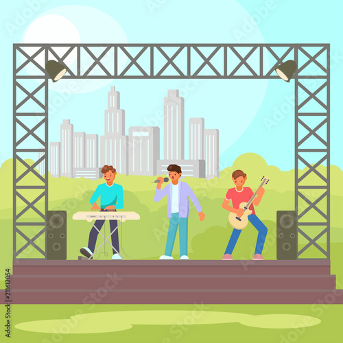 Open-air concert vector flat illustration
