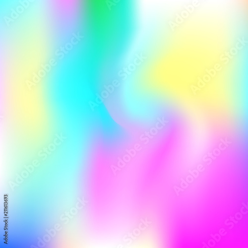 Hologram abstract background. Bright gradient mesh backdrop with hologram. 90s, 80s retro style. Iridescent graphic template for banner, flyer, cover design, mobile interface, web app.