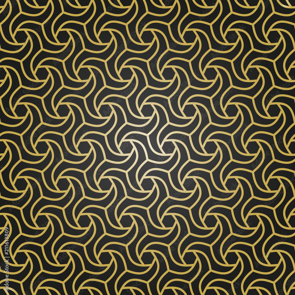 Seamless vector ornament. Modern black and golden background. Geometric modern pattern