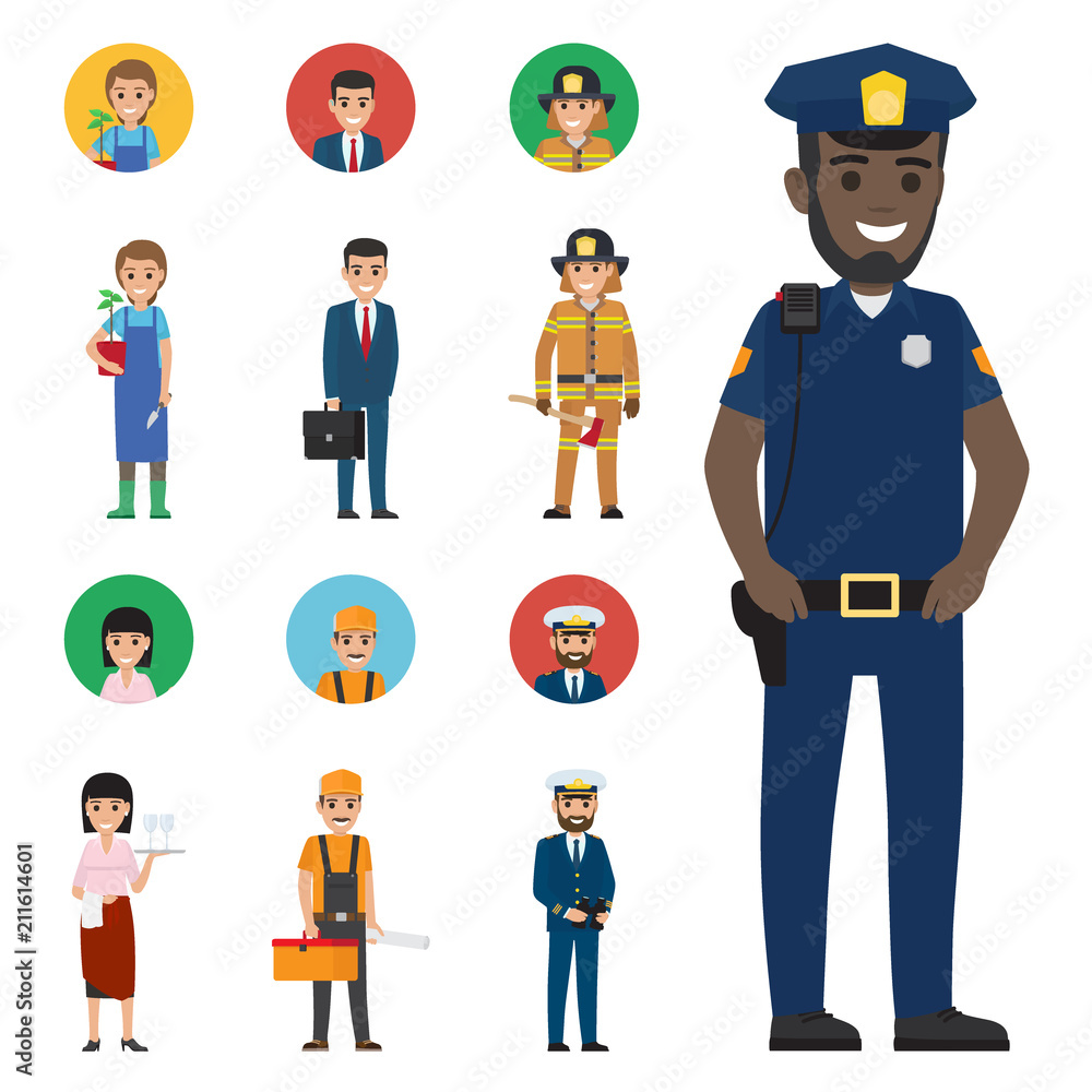Professions People Cartoon Characters Icons Set Professions People Cartoon Characters Icons Set