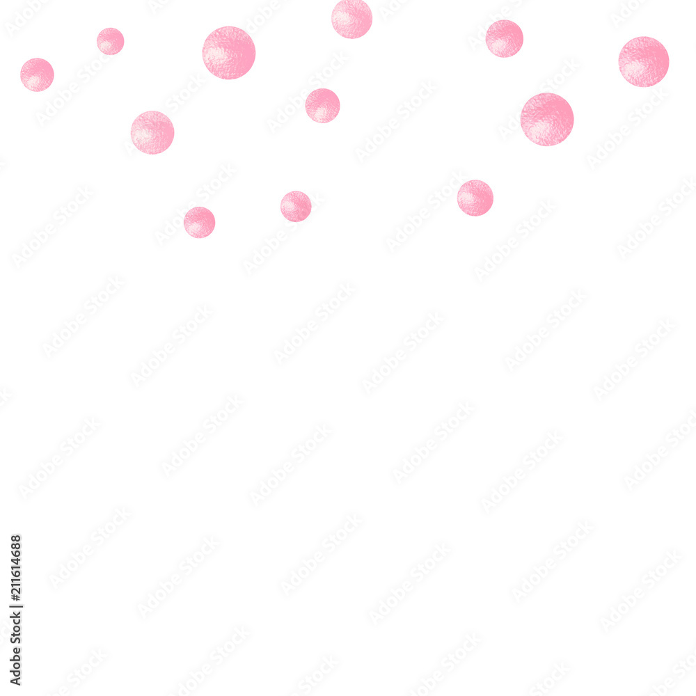 Pink glitter confetti with dots on isolated backdrop. Falling sequins with shimmer and sparkles. Design with pink glitter confetti for party invitation, event banner, flyer, birthday card.