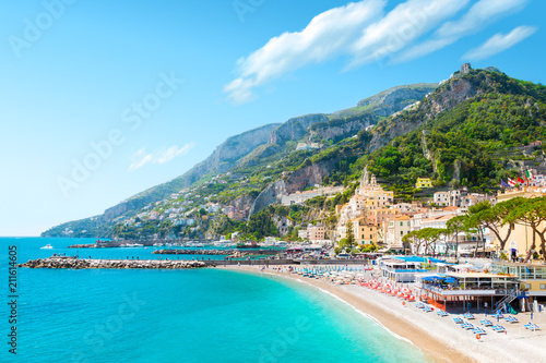 Morning view of Amalfi cityscape on coast line of mediterranean sea, Italy © Aleh Varanishcha