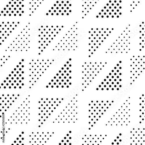 Simple black and white doted triangles geo seamless pattern, vector