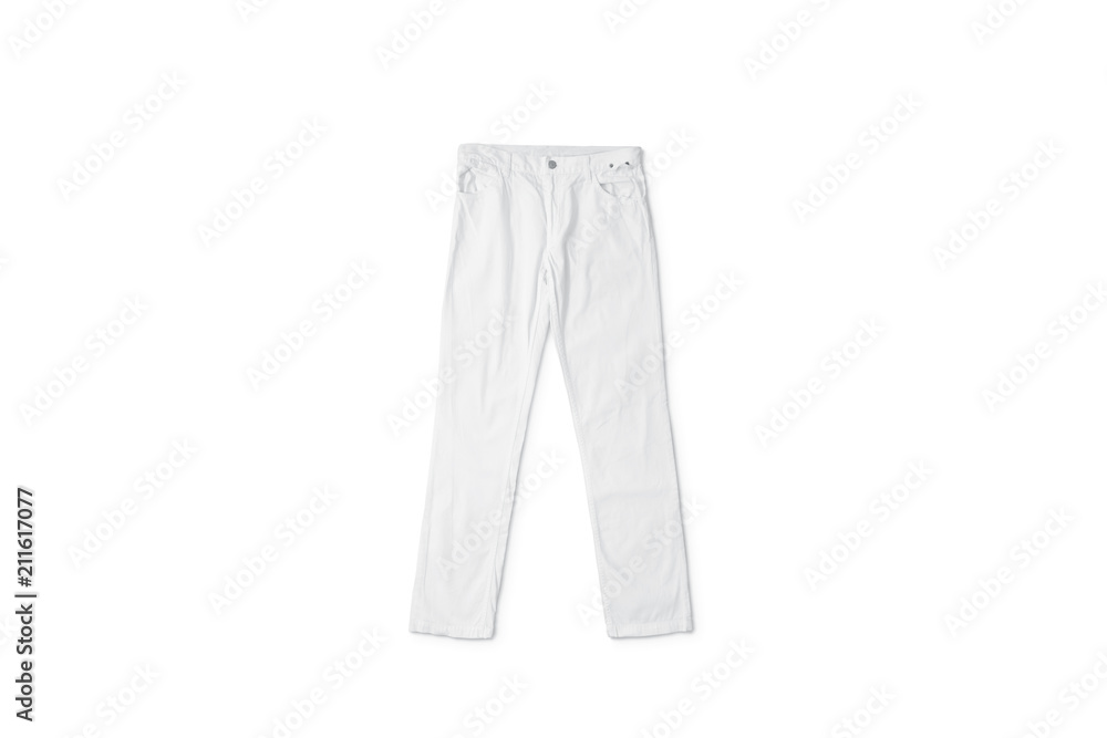 Blank white pants lying mock up, front view, isolated. CLear trousers ...
