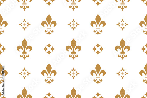 Wallpaper in the style of Baroque. Seamless vector background. White and gold floral ornament. Graphic pattern for fabric, wallpaper, packaging. Ornate Damask flower ornament