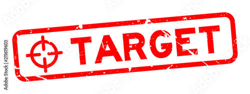 Grunge red target word with scope icon square rubber seal stamp on white background