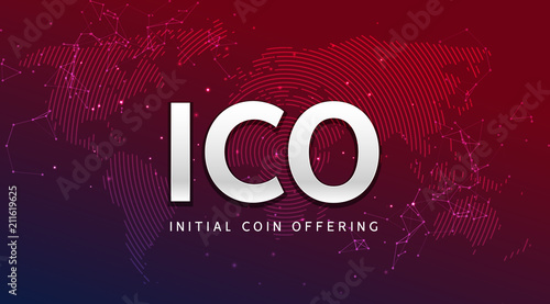ICO initial coin offering background illustration. Blockchain business digital ico crypto company