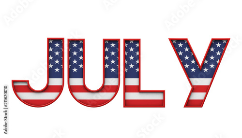 July stars and stripes flag font word. 3D Rendering