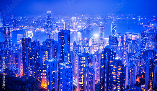 Photography Hongkong from the peak view at night in old tone