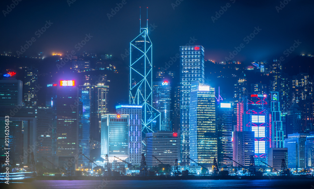 Fototapeta premium Hongkong from the peak view at night