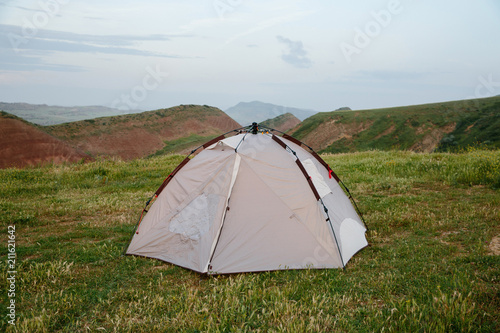 camping sand color on the background of the mountains