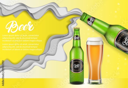 Vector paper cut craft beer poster template