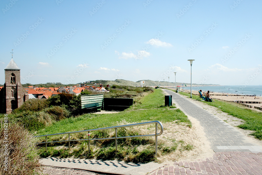 Bird view over the village and Exterior of the Catharina church