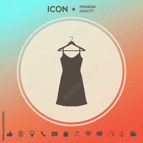 Sundress, Evening dress, combination or nightie on the wardrobe hanger , the silhouette. Menu item in the web design