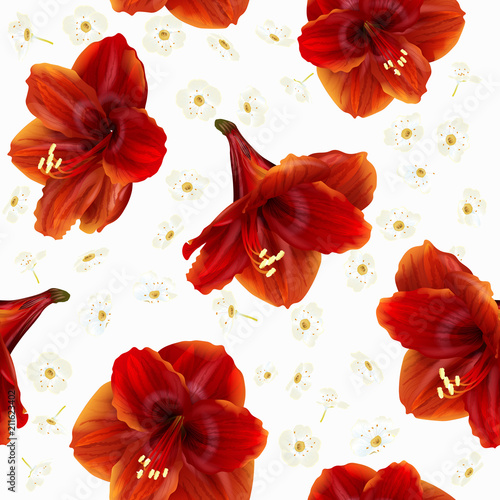 Vector botanical seamless pattern with hippeastrum flowers.Modern floral pattern for textile, wallpaper, print, gift wrap, greeting or wedding background. Spring or summer design.