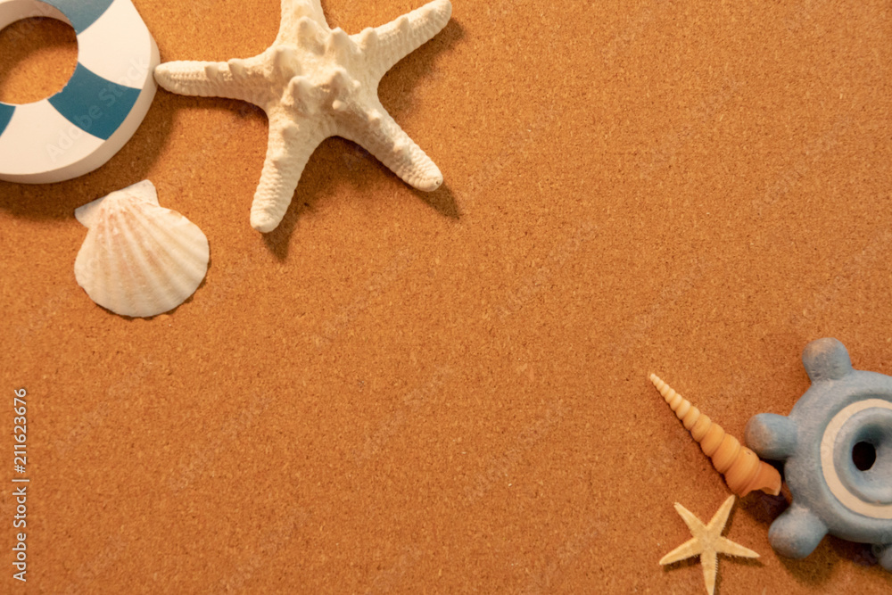 Background image of summer: shells, star fish, anchor and sun glasses (center text space) Background image of summer: shells, star fish, anchor and sun glasses (center text space)
