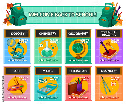 School subjects poster for back to school design