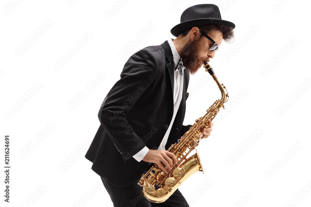 Naklejka premium Man playing a saxophone