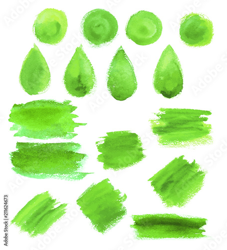 Green watercolor blob stains vector icons