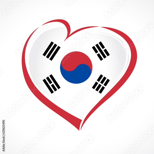 Love Korea emblem with heart in national flag color. National holiday in Korea 17 of july vector greetings card. Celebrate Korean 73 years anniversary of independence