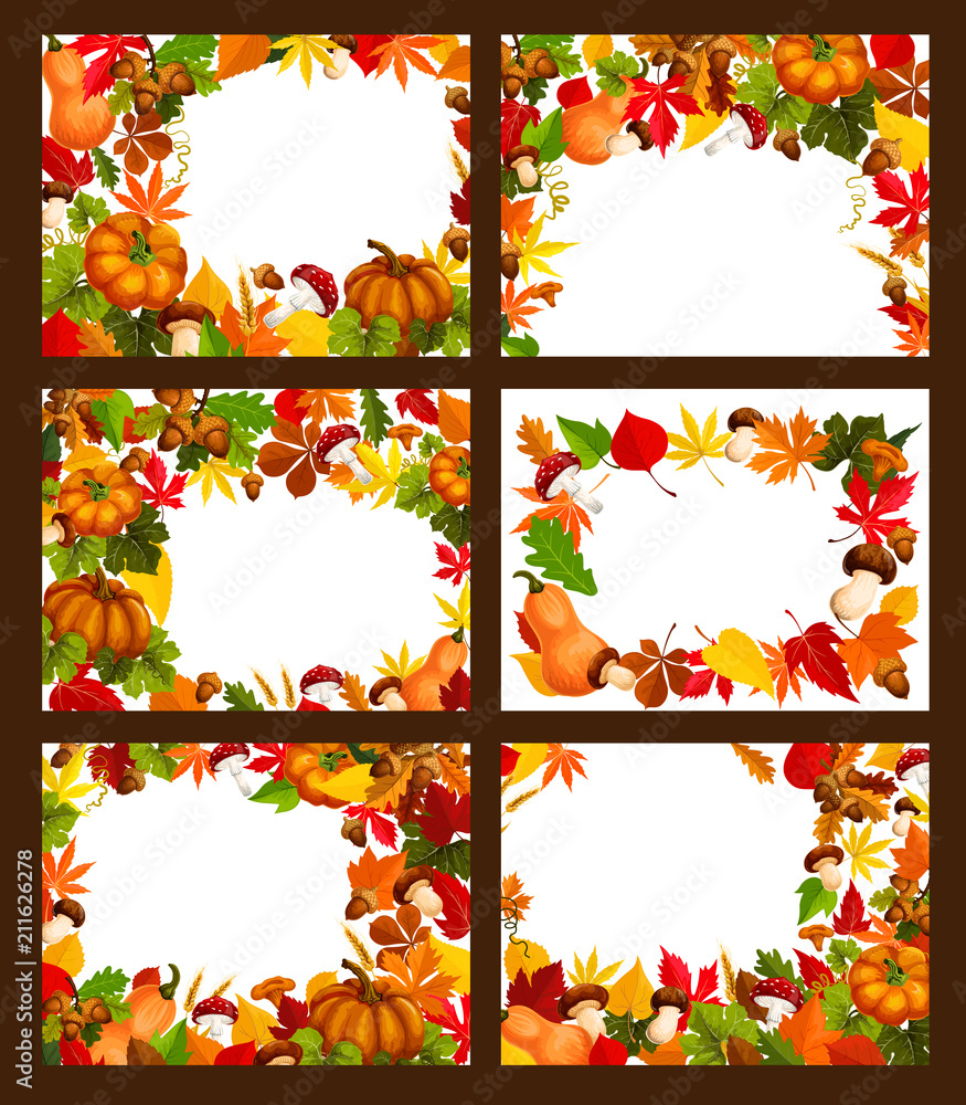 Autumn time leaf and harvest vector posters