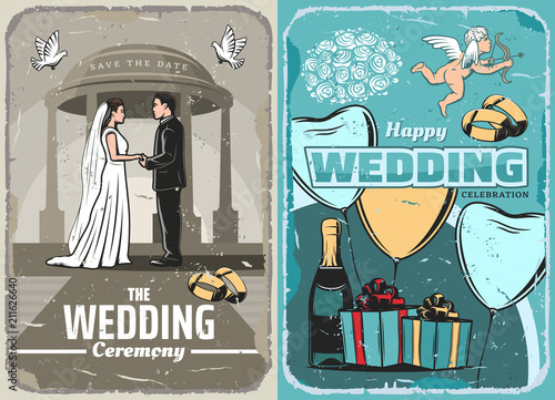 Wedding invitation or save the date vintage banner
