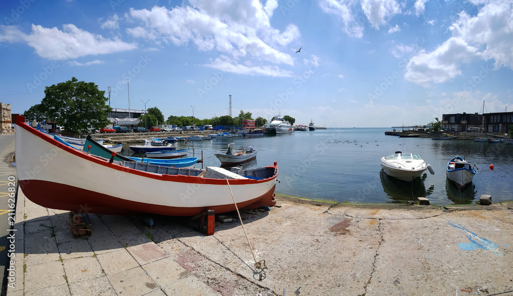 Fishing boat on the port in old town of Nessebar