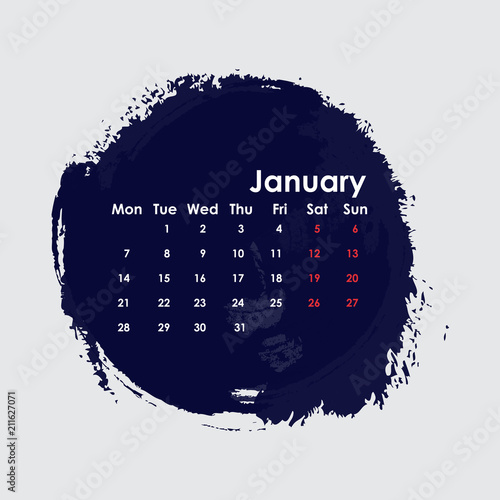 January 2019 Calendar Template.Starts from Monday.Vector illustration.
