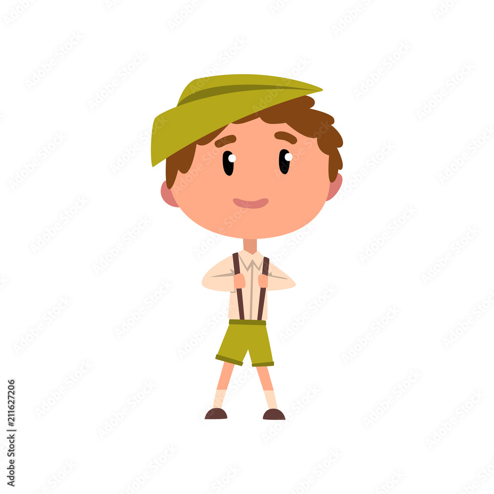 German boy in national clothes, kid cartoon character in traditional costume vector Illustration on a white background