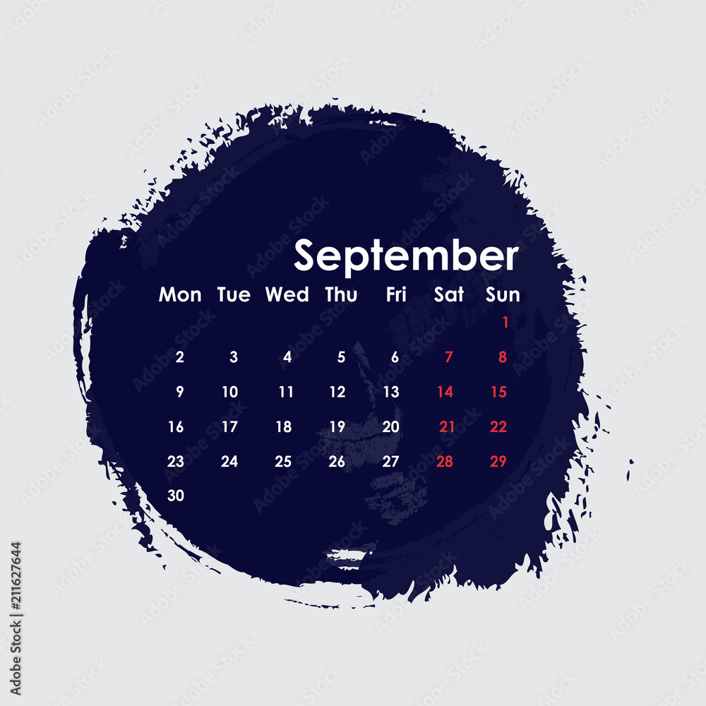 Fototapeta September 2019 Calendar Template.Starts from Monday.Vector illustration.