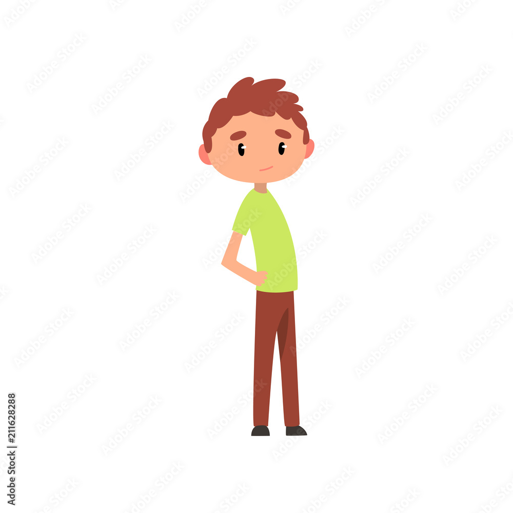 Cute boy, elementary school student cartoon vector Illustration on a white background