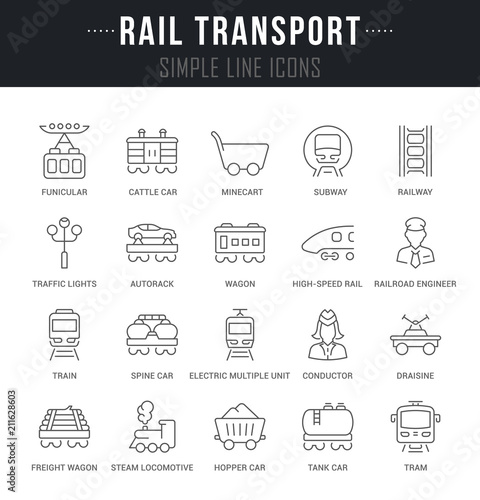 Set Vector Line Icons of Rail Transport.