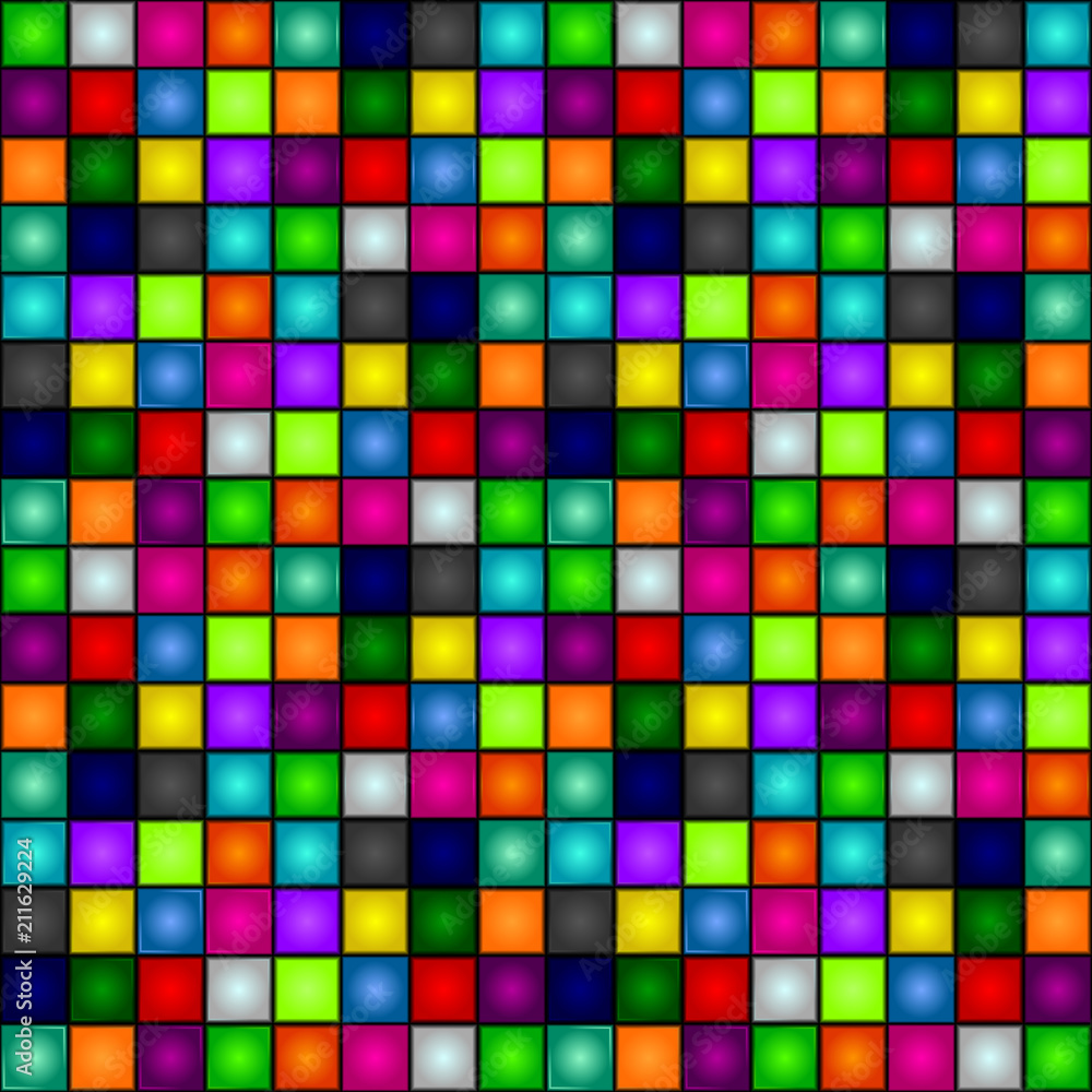 Seamless background - colorful, glowing, three-dimensional cubes. Dance  floor, palette of colors. Club party. Vector. Stock Vector | Adobe Stock
