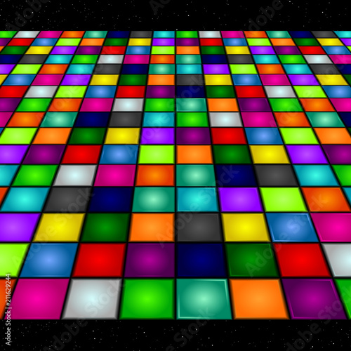 Illustration of a dance floor amongst starry open space. Vector.
