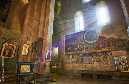 Svetitskhoveli orthodox church with ancient wall painting in Mtskheta, Georgia photo