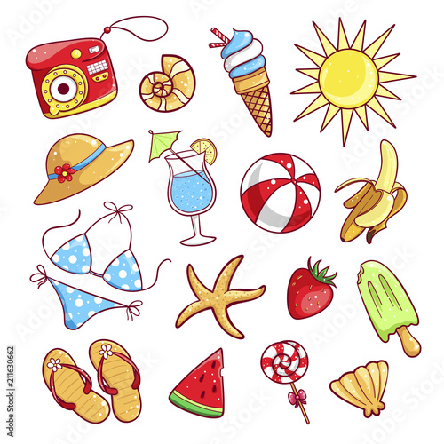 Summer cute icon set