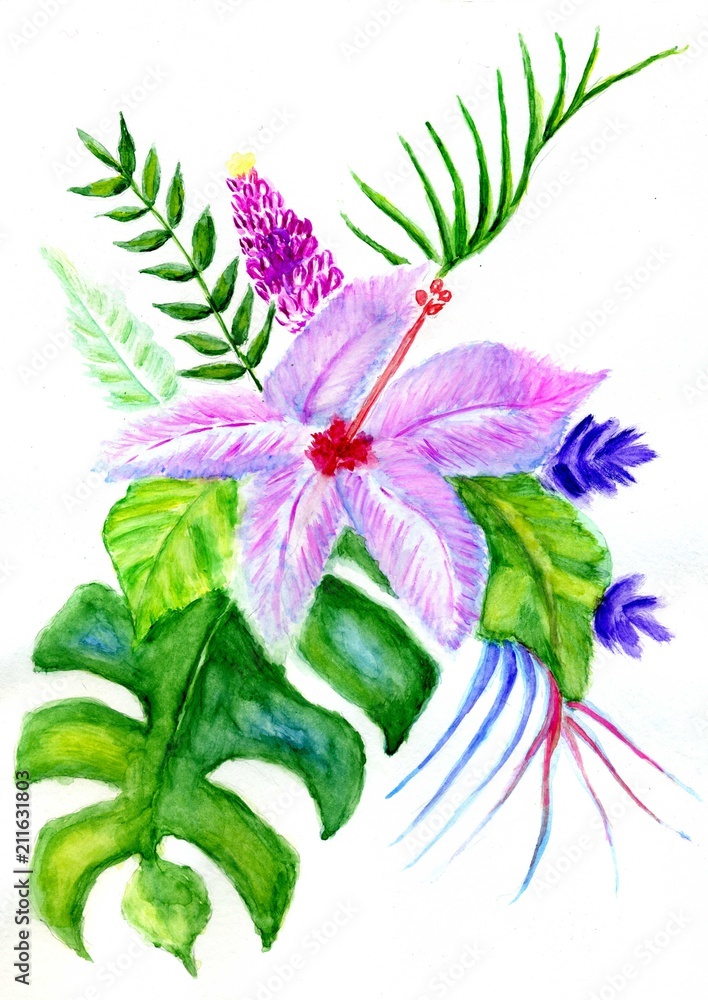 Obraz premium Tropic leaves and flowers