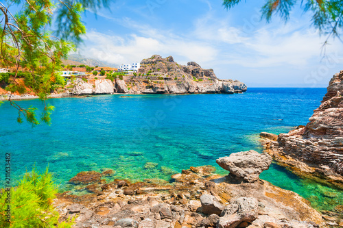 Beautiful sea coast with turquoise water on Crete island, Greece.