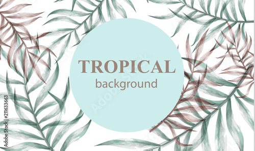 Watercolor tropic palm leaves Vector. Summer extotic backgrounds