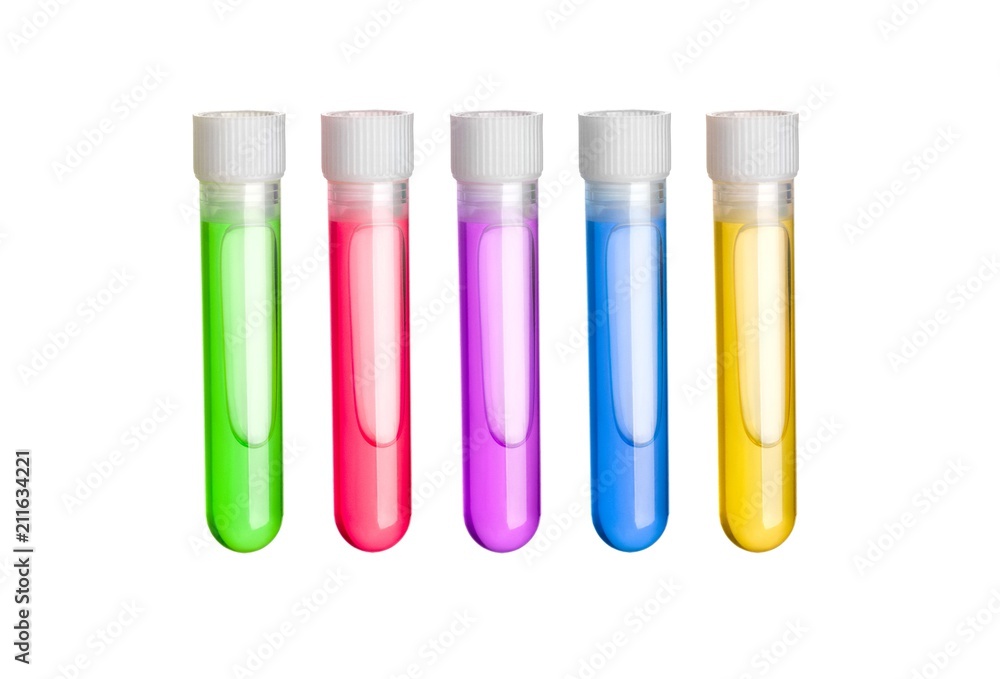 a tube with a stopper and a colored liquid inside isolated on white a tube with a stopper and a colored liquid inside isolated on white