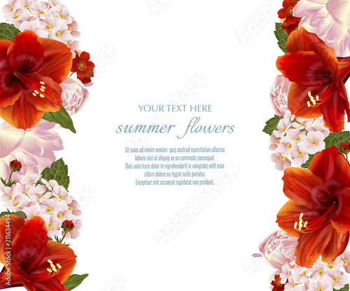 Template for greeting cards, wedding decorations, sales. Vector banner with summer flowers. Spring or summer design.